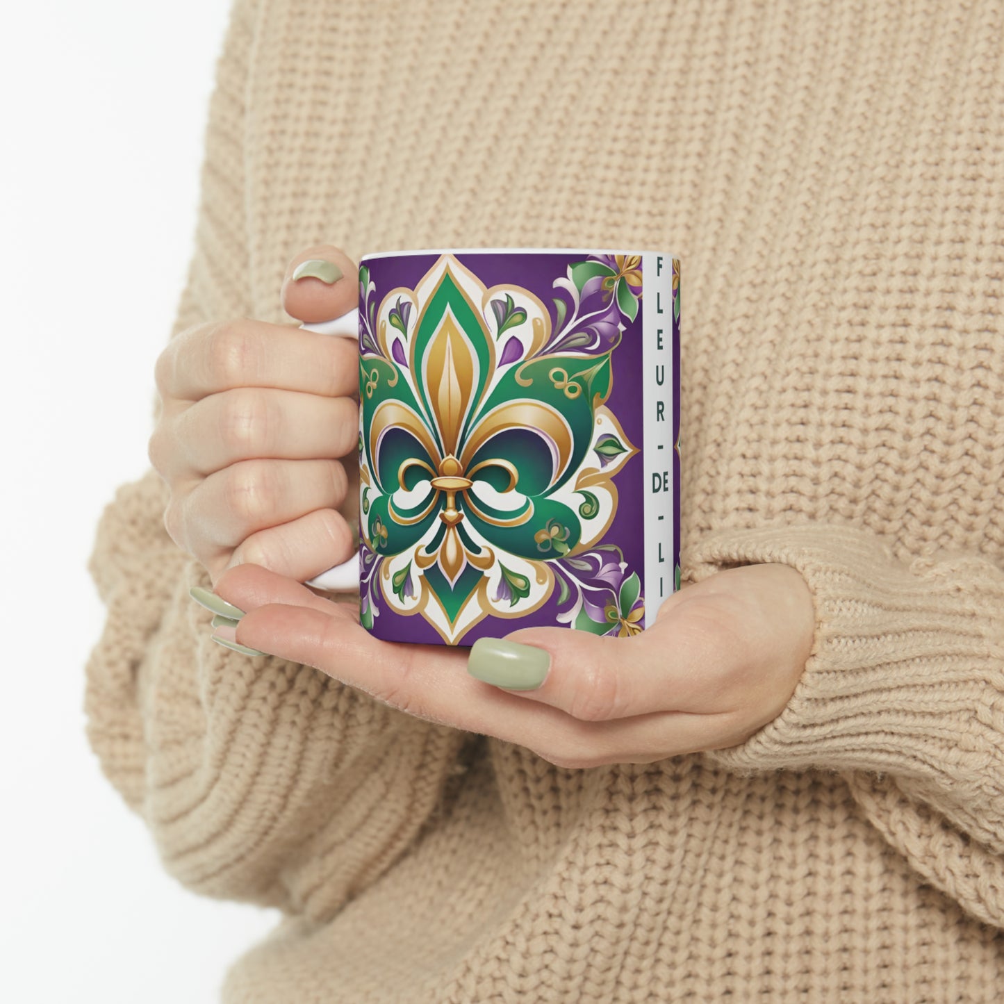 Mardi Gras Fleur de Lis Mug, 11oz - ShadowCrafts Studio