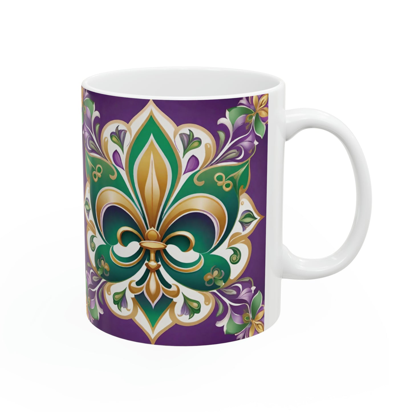 Mardi Gras Fleur de Lis Mug, 11oz - ShadowCrafts Studio