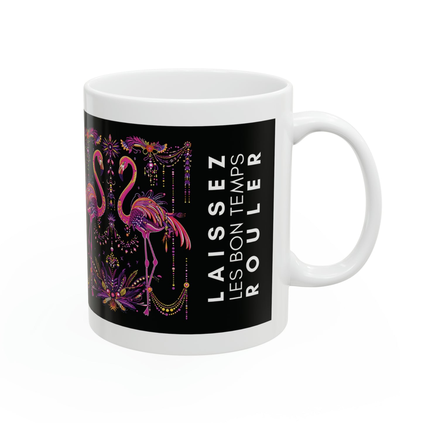 Laissez Les Bon Temps Rouler Mardi Gras Flamingo Mug, 11oz - ShadowCrafts Studio
