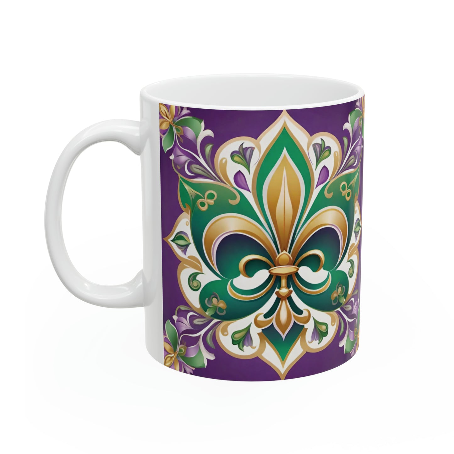 Mardi Gras Fleur de Lis Mug, 11oz - ShadowCrafts Studio