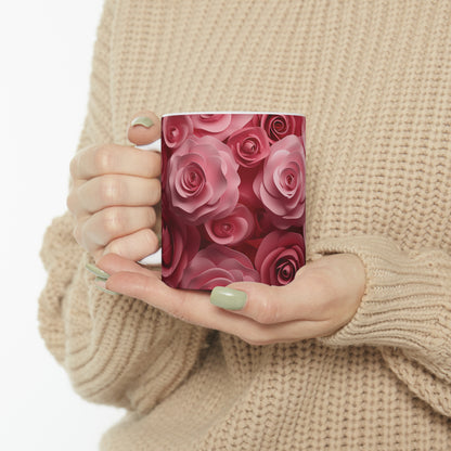 Pink Roses Mug, 11oz - ShadowCrafts Studio