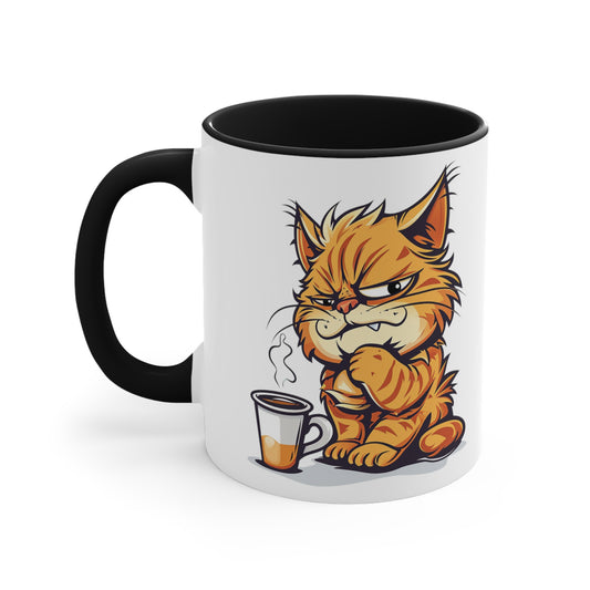 Skeptical Cat Color Accent Mug, 11oz - ShadowCrafts Studio