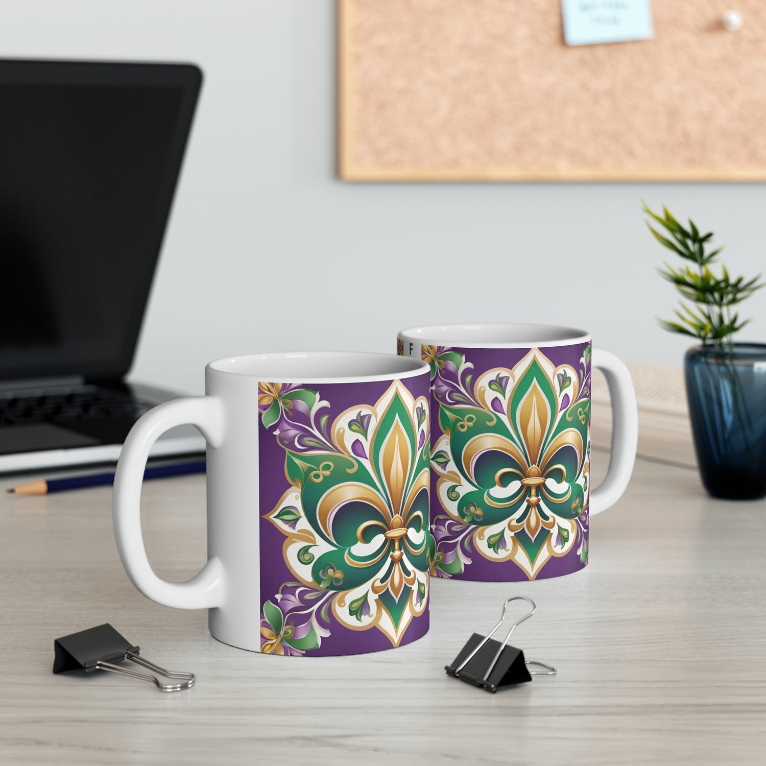 Mardi Gras Fleur de Lis Mug, 11oz - ShadowCrafts Studio