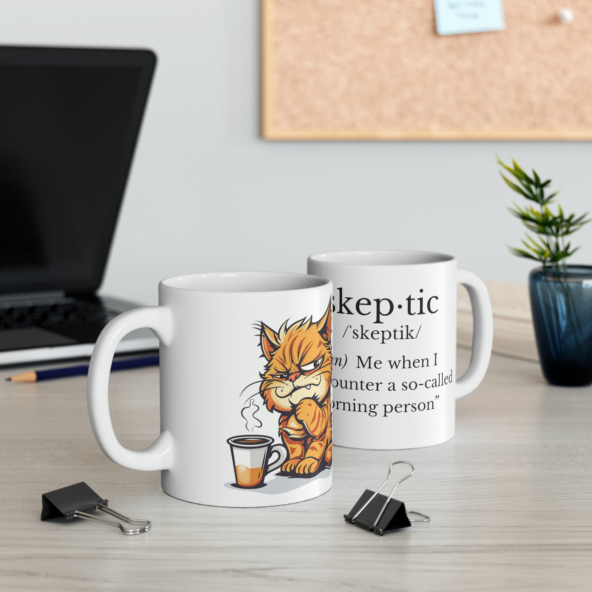 Skeptical Coffee Cat Mug, 11oz - ShadowCrafts Studio